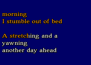 morning
I stumble out of bed

A stretching and a
yawning
another day ahead