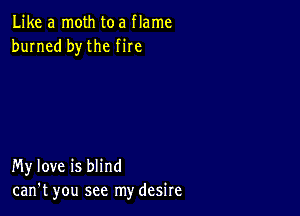 Like a moth toa flame
burned bythe fire

My love is blind
can't you see my desire