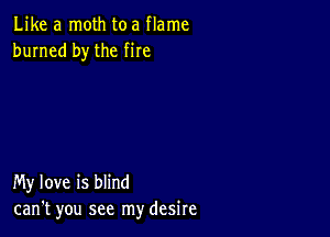 Like a moth toa flame
burned by the me

My love is blind
can't you see my desire