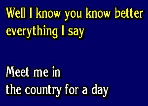 Well I know you know better
everything I say

Meet me in
the country for a day