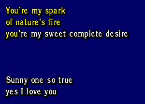 You're my spark
of natuIe's fire
you're my sweet complete desire

Sunny one so true
yes I love you