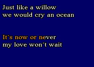 Just like a willow
we would cry an ocean

IFS now or never
my love wonT wait