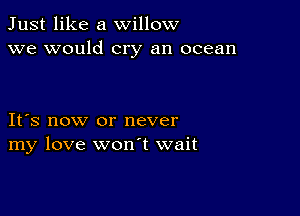 Just like a willow
we would cry an ocean

IFS now or never
my love wonT wait