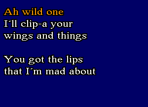 Ah wild one
I'll clip-a your
wings and things

You got the lips
that I'm mad about