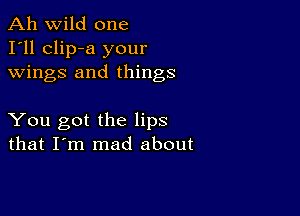 Ah wild one
I'll clip-a your
wings and things

You got the lips
that I'm mad about