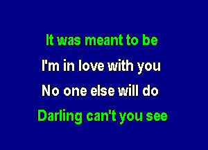 It was meant to be
I'm in love with you
No one else will do

Darling can't you see