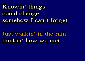 Knowin' things
could change
somehow I can't forget

Just walkin' in the rain
thinkin' how we met