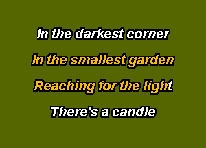 In the darkest comer

In the smallest garden

Reaching for the light

There's a candle