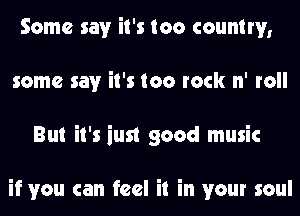 Some say it's too country,
some say it's too rock n' roll
But it's iust good music

if you can feel it in your soul