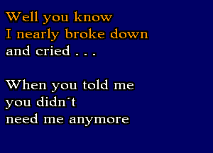 XVell you know
I nearly broke down
and cried . . .

XVhen you told me
you didn't
need me anymore