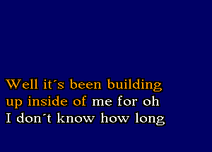 XVell it's been building
up inside of me for oh
I don't know how long