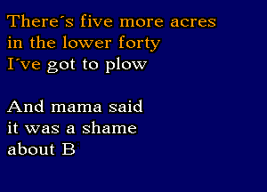 There's five more acres
in the lower forty
I've got to plow

And mama said
it was a shame
about B