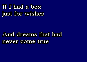 If I had a box
just for wishes

And dreams that had
never come true