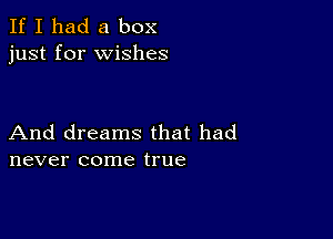 If I had a box
just for wishes

And dreams that had
never come true