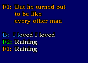 F12 But he turned out
to be like
every other man

B2 I loved I loved
F22 Raining
F12 Raining