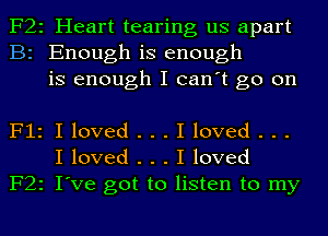 F22 Heart tearing us apart
B2 Enough is enough
is enough I can't go on

F12 I loved . . . I loved . . .
I loved . . . I loved
F22 I've got to listen to my