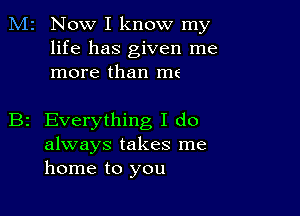 M2 Now I know my
life has given me
more than me

B2 Everything I do
always takes me
home to you