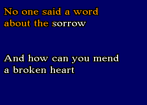 No one said a word
about the sorrow

And how can you mend
a broken heart