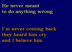 He never meant
to do anything wrong

I m never coming back
they heard him cry
and I believe him