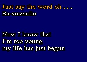 Just say the word oh . . .
Su-sussudio

Now I know that
I'm too young
my life has just begun