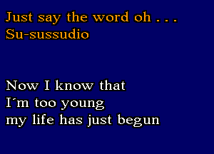 Just say the word oh . . .
Su-sussudio

Now I know that
I'm too young
my life has just begun