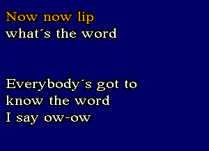 Now now lip
what's the word

Everybody's got to
know the word
I say ow-ow