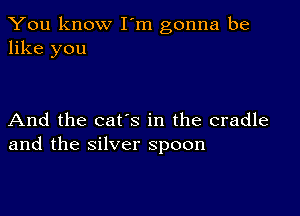 You know I'm gonna be
like you

And the cat's in the cradle
and the silver spoon