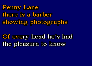 Penny Lane
there is a barber
showing photographs

Of every head he's had
the pleasure to know