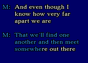 M2 And even though I
know how very far
apart we are

M2 That we'll find one
another and then meet
somewhere out there