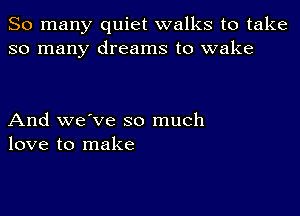 So many quiet walks to take
so many dreams to wake

And we've so much
love to make