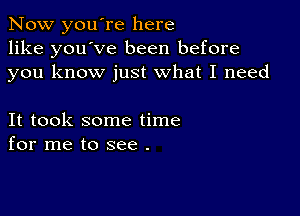 Now you're here
like you've been before
you know just what I need

It took some time
for me to see .