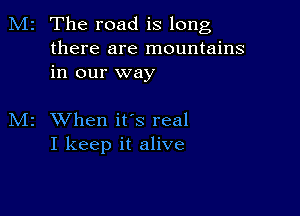 M2 The road is long
there are mountains
in our way

M2 When ifs real
I keep it alive