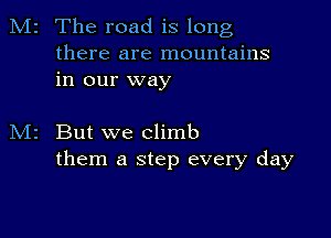 M2 The road is long

there are mountains
in our way

But we climb
them a step every day