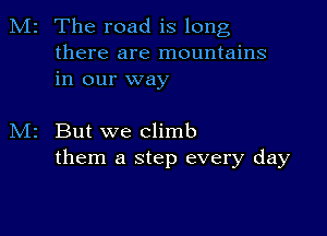 M2 The road is long

there are mountains
in our way

But we climb
them a step every day