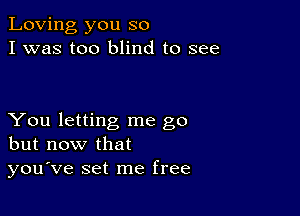 Loving you so
I was too blind to see

You letting me go
but now that
you've set me free