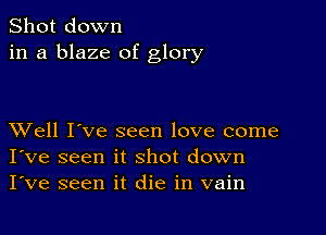 Shot down
in a blaze of glory

XVell I've seen love come
I've seen it shot down
I've seen it die in vain