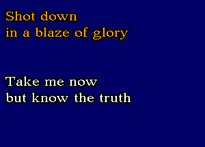 Shot down
in a blaze of glory

Take me now
but know the truth