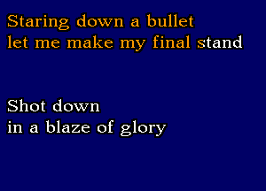 Staring down a bullet
let me make my final stand

Shot down
in a blaze of glory