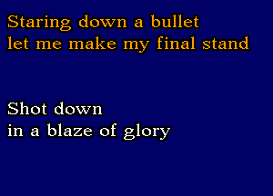 Staring down a bullet
let me make my final stand

Shot down
in a blaze of glory