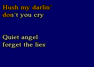 Hush my darlin'
don't you cry

Quiet angel
forget the lies