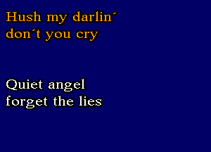 Hush my darlin'
don't you cry

Quiet angel
forget the lies