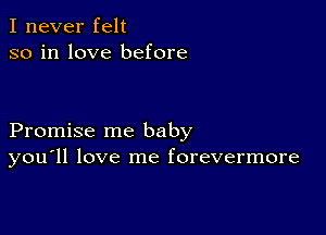 I never felt
so in love before

Promise me baby
you'll love me forevermore