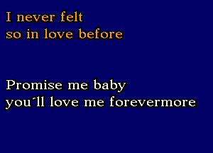 I never felt
so in love before

Promise me baby
you'll love me forevermore