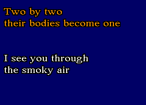 Two by two
their bodies become one

I see you through
the smoky air