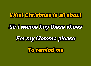 What Chrisbnas is a about

Sir! wanna buy these shoes

For my Momma please

To remind me