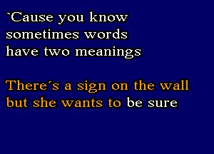 CauSe you know
sometimes words
have two meanings

There's a sign on the wall
but she wants to be sure