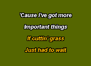 'Cause I've got more

Important things
If cuttm ' grass

Just had to wait