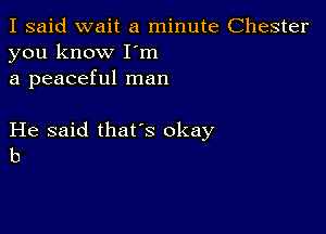 I said wait a minute Chester
you know I m

a peaceful man

He said thafs okay
b