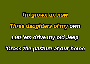 I'm groum up now
Three daughters of my own
I let 'em drive my old Jeep

'Cross the pasture at our home