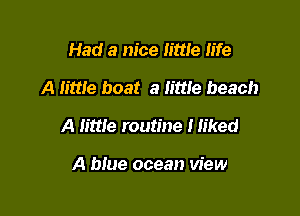 Had a nice little life

A little boat a Jittle beach

A little routine I liked

A blue ocean view